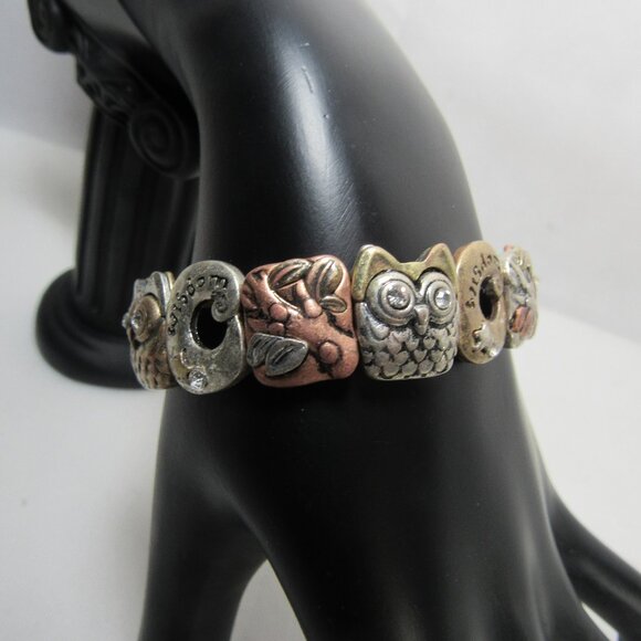BOHO OWL WISDOM BRACELET STRETCH 7.5 - 8 COPPER BRASS SILVER - Picture 4 of 8